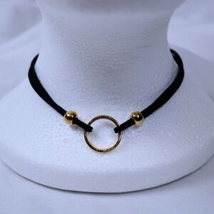 Gorgeous Black Rope Choker with Gold Circle